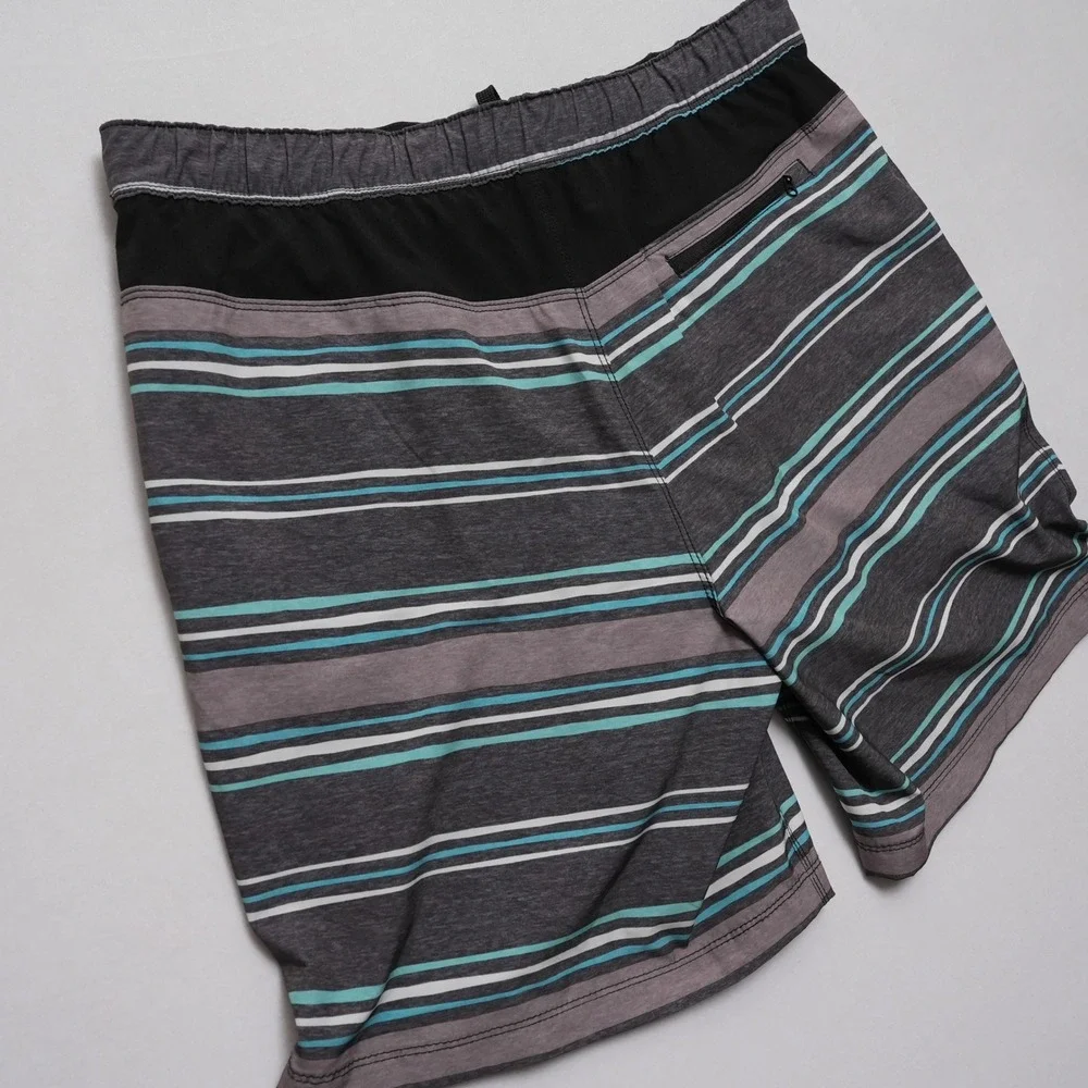 Speedo‎ Swim Shorts Mens XL Gray Multicolor Stripe Lined Drawstring Pocket